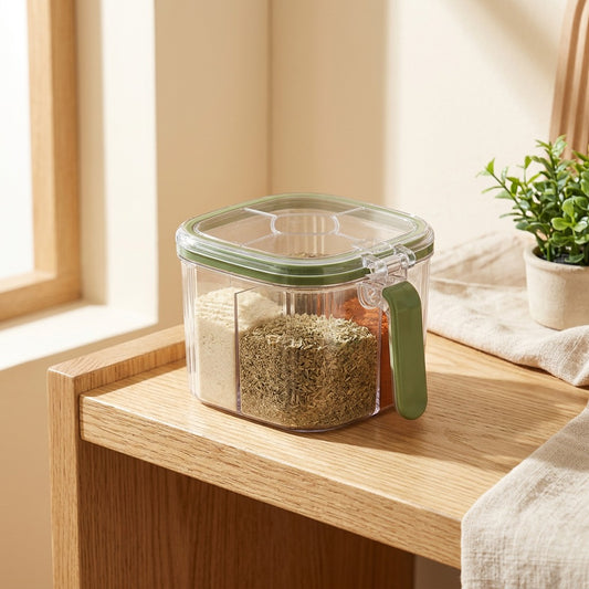 Spicegrid™ Plastic Multi-Grid Seasoning Jar in a calm home setting