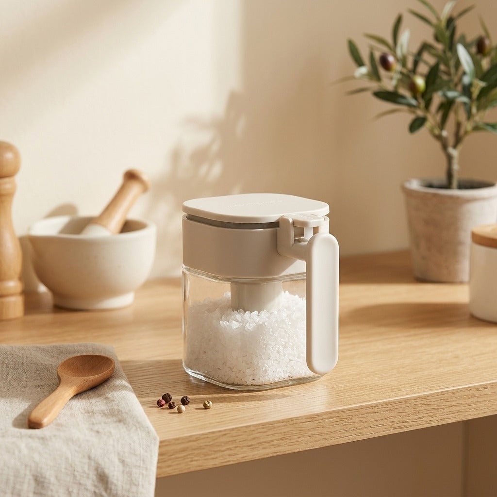 Spicekeep™ Square Solid Seasoning Bottle in a calm home setting