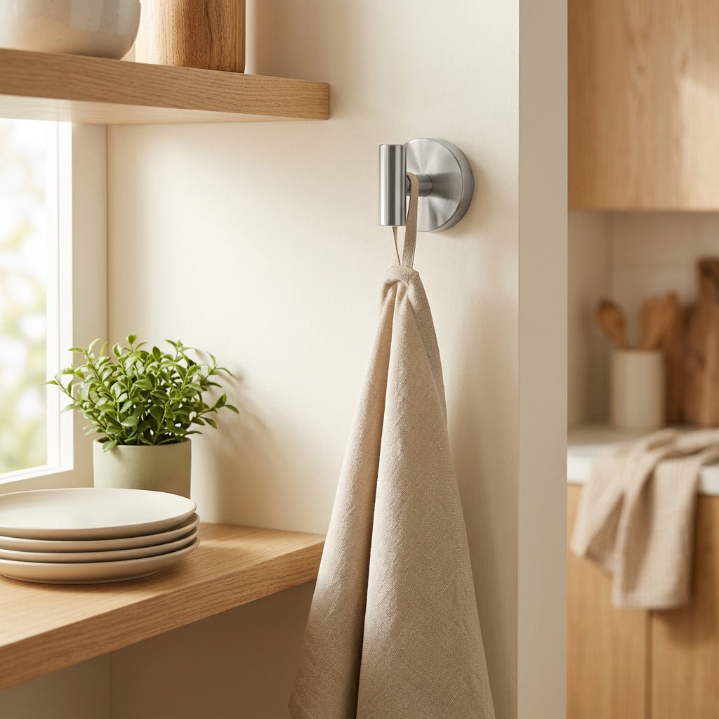 Steelgrip™ Stainless Steel Suction Cup Hook in a calm home setting