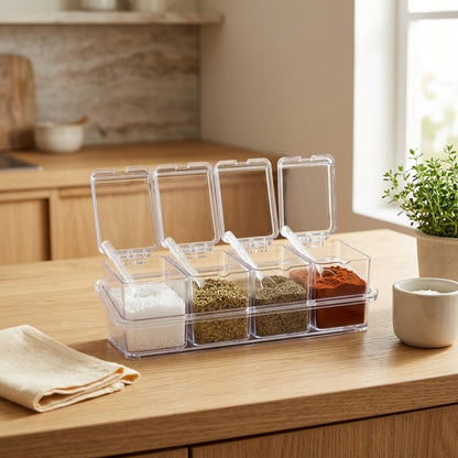 Seasonpeek™ Transparent Plastic Seasoning Box in a calm home setting