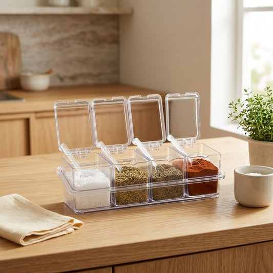 Seasonpeek™ Transparent Plastic Seasoning Box in a calm home setting