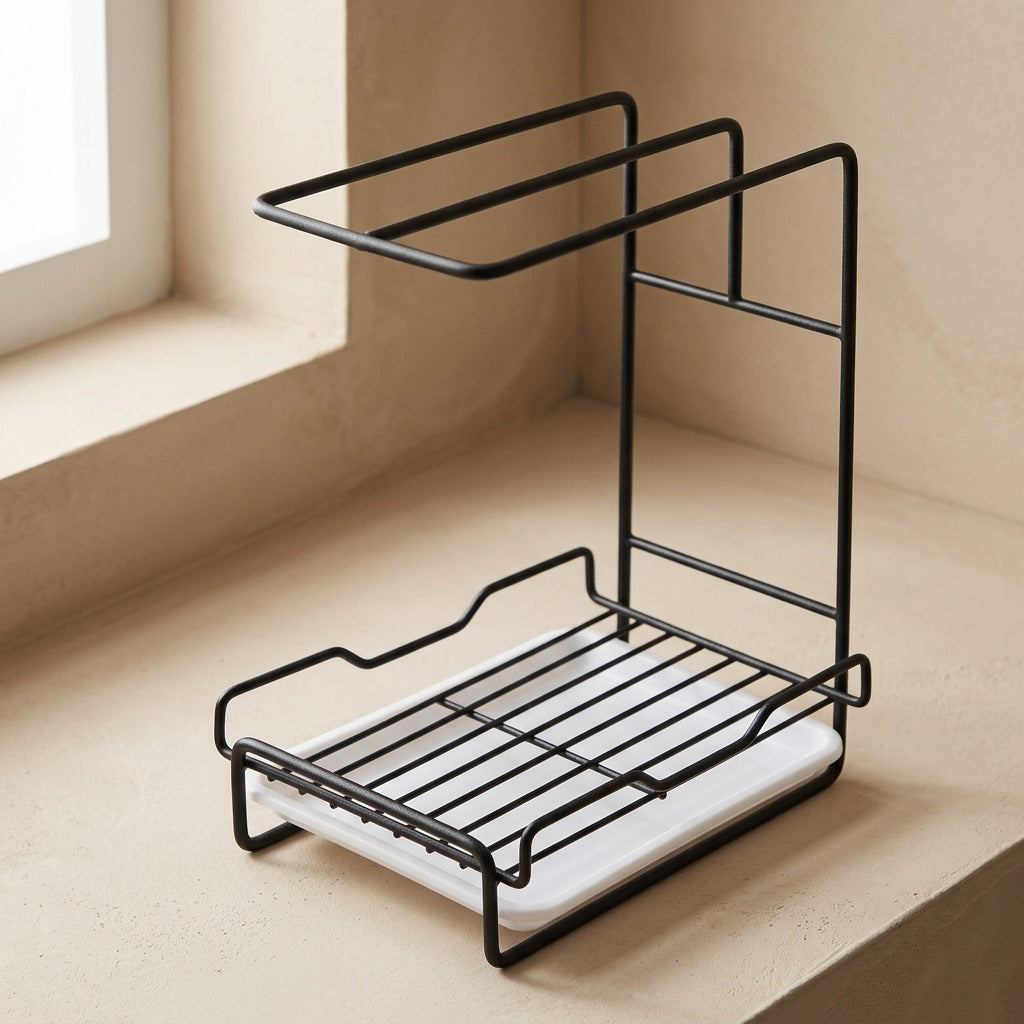 Dishrail™ Iron Kitchen Sponge and Cloth Rack, material and detail close-up