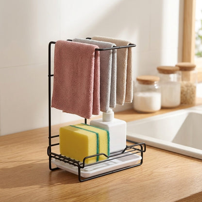 Dishrail™ Iron Kitchen Sponge and Cloth Rack, styled close view
