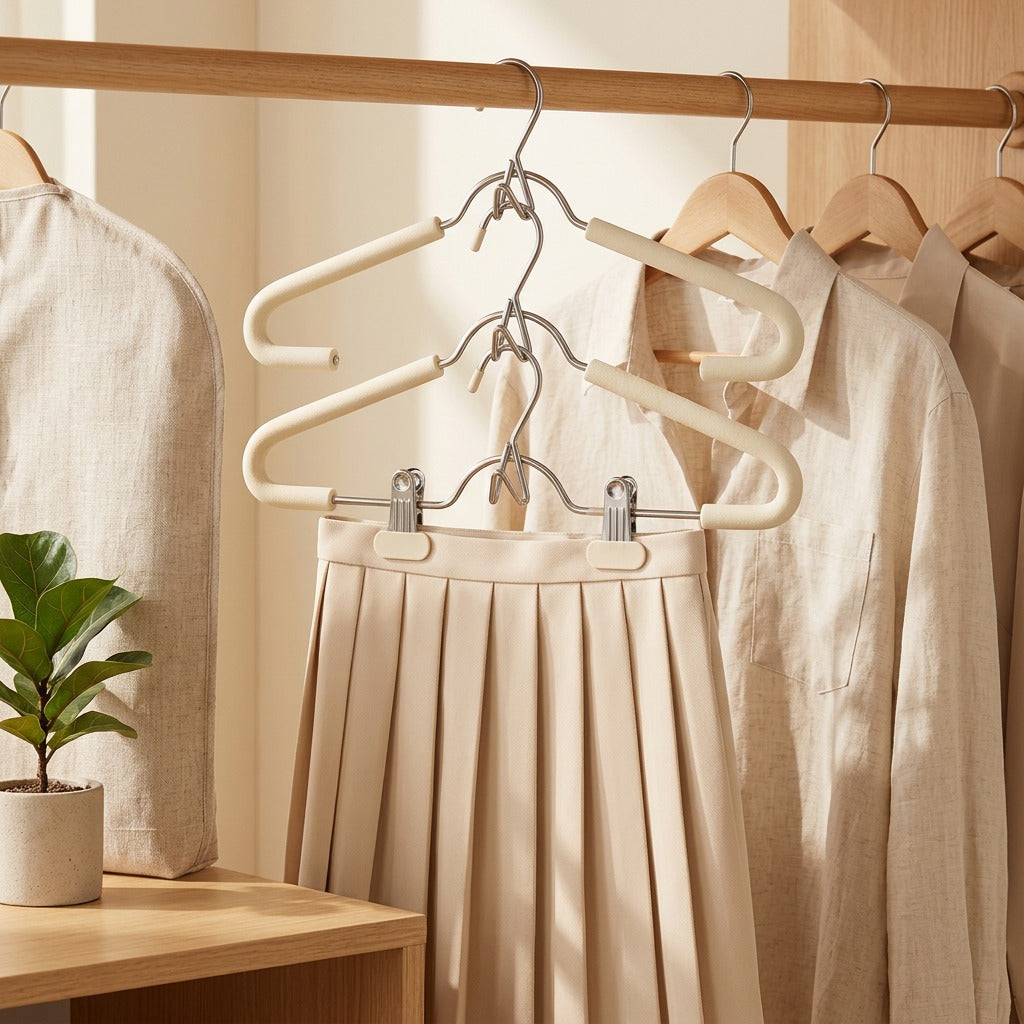 Clipcushion™ Sponge Clothes Hanger With Clips in a calm home setting