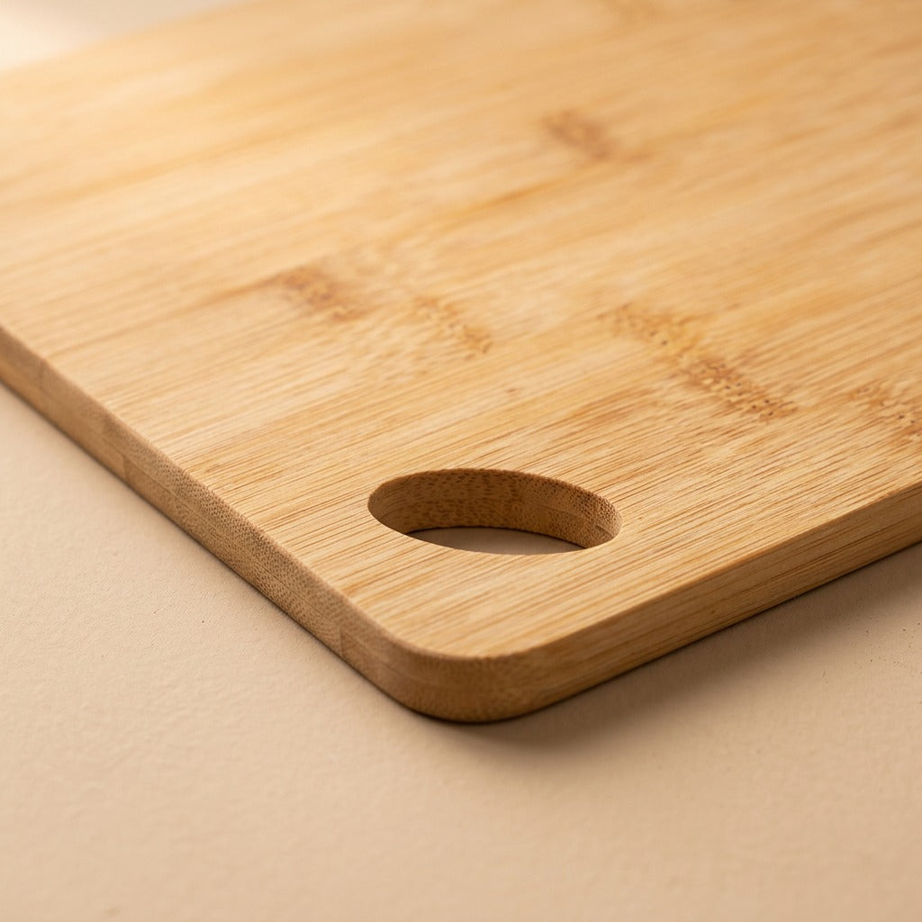 Bamboochop™ Bamboo Cutting Board With Oval Hole, material and detail close-up