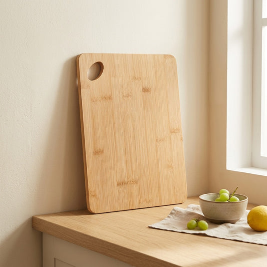 Bamboochop™ Bamboo Cutting Board With Oval Hole in a calm home setting