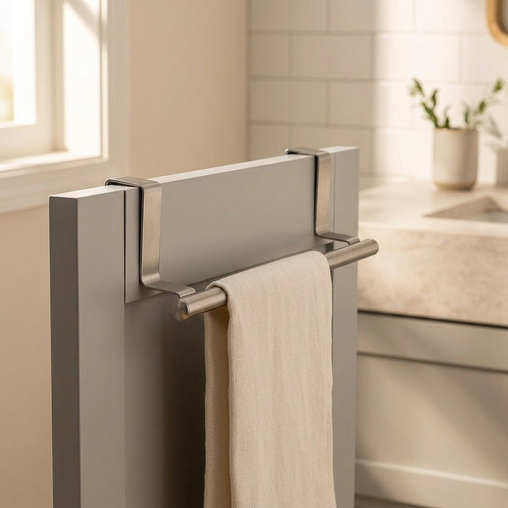 Towelrest™ Stainless Steel Bathroom Towel Bar, styled close view