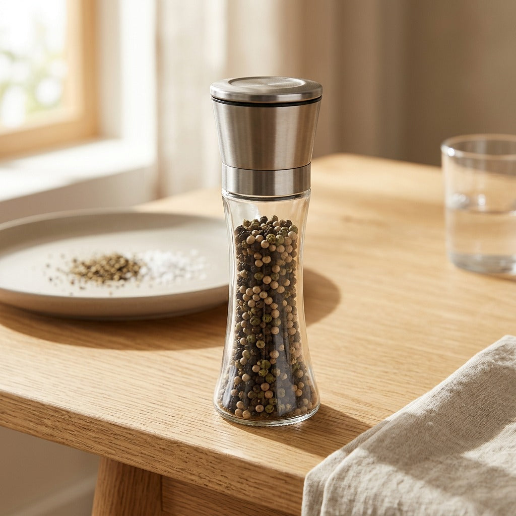 Pepperturn™ Glass Pepper Grinder Bottle, styled close view