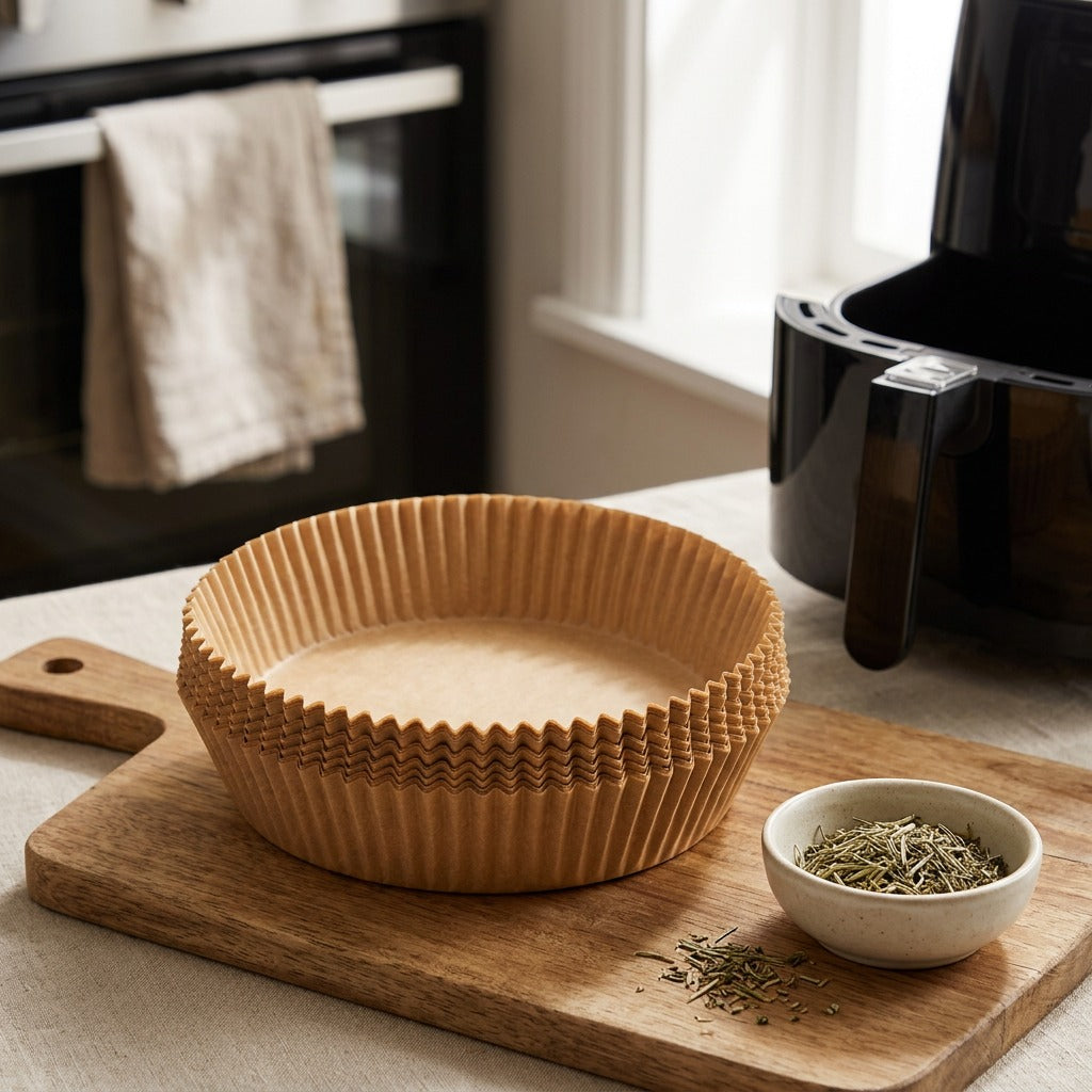 Fryfold™ Silicone Paper Air Fryer Liners, styled close view
