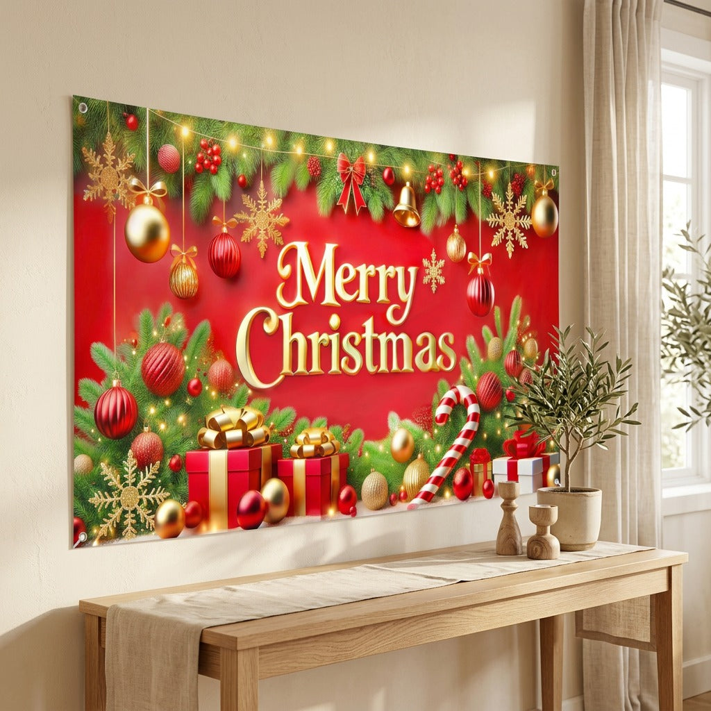 Yulecloth™ Christmas Cartoon Party Backdrop Cloth in a calm home setting