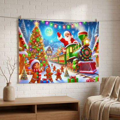 Yulecloth™ Christmas Cartoon Party Backdrop Cloth, styled close view