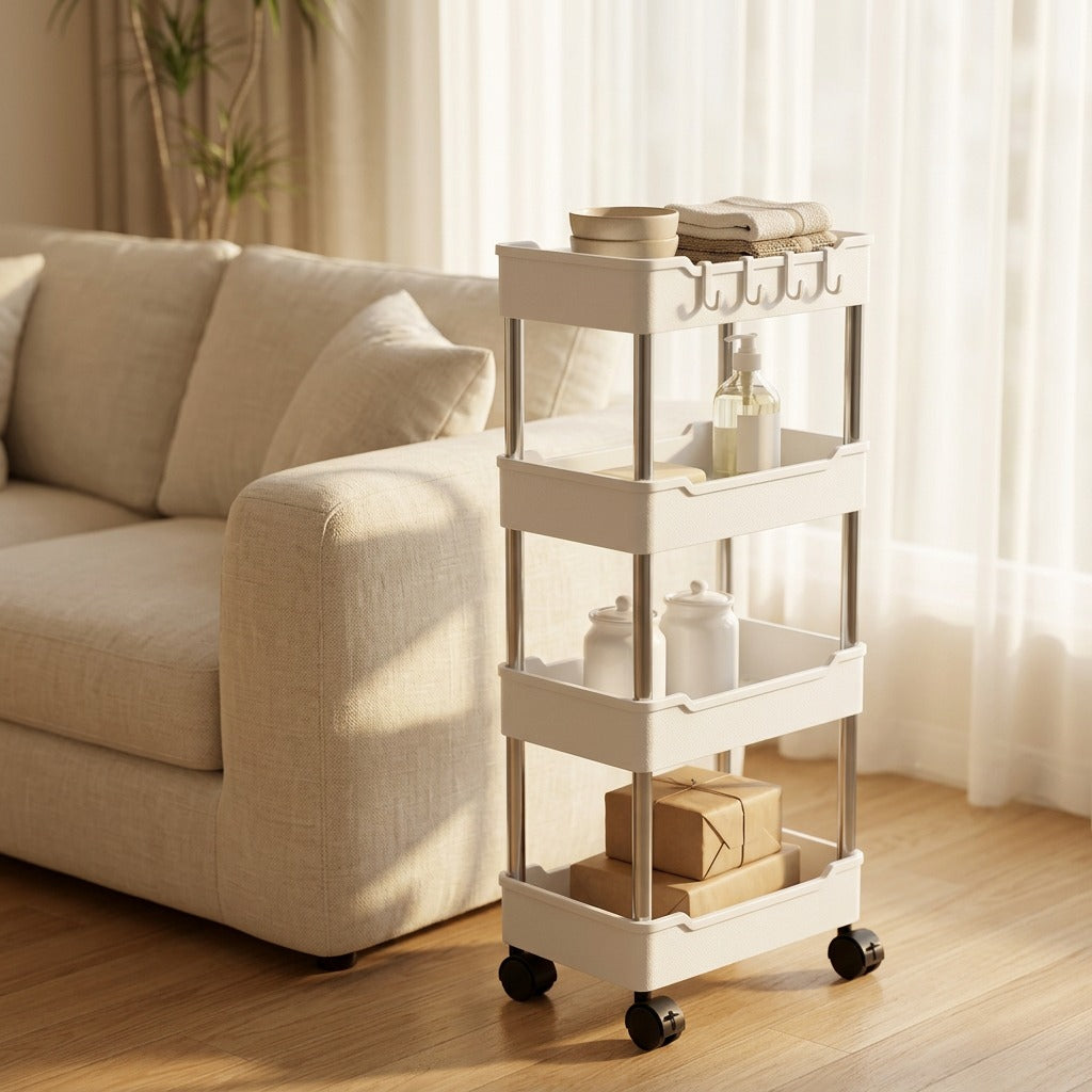 Tierroll™ Plastic Multi-Tier Storage Cart, styled close view
