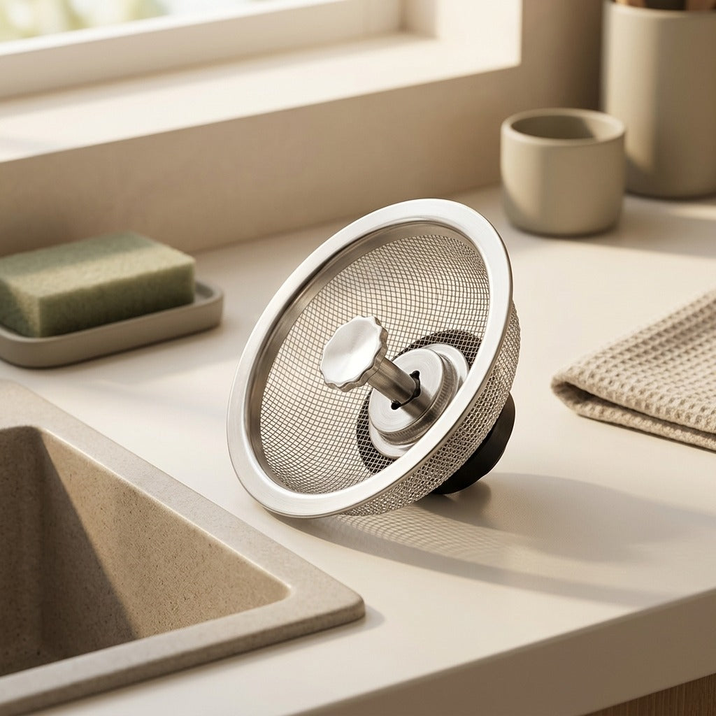 Flowcatch™ Stainless Steel Sink Filter Screen, styled close view
