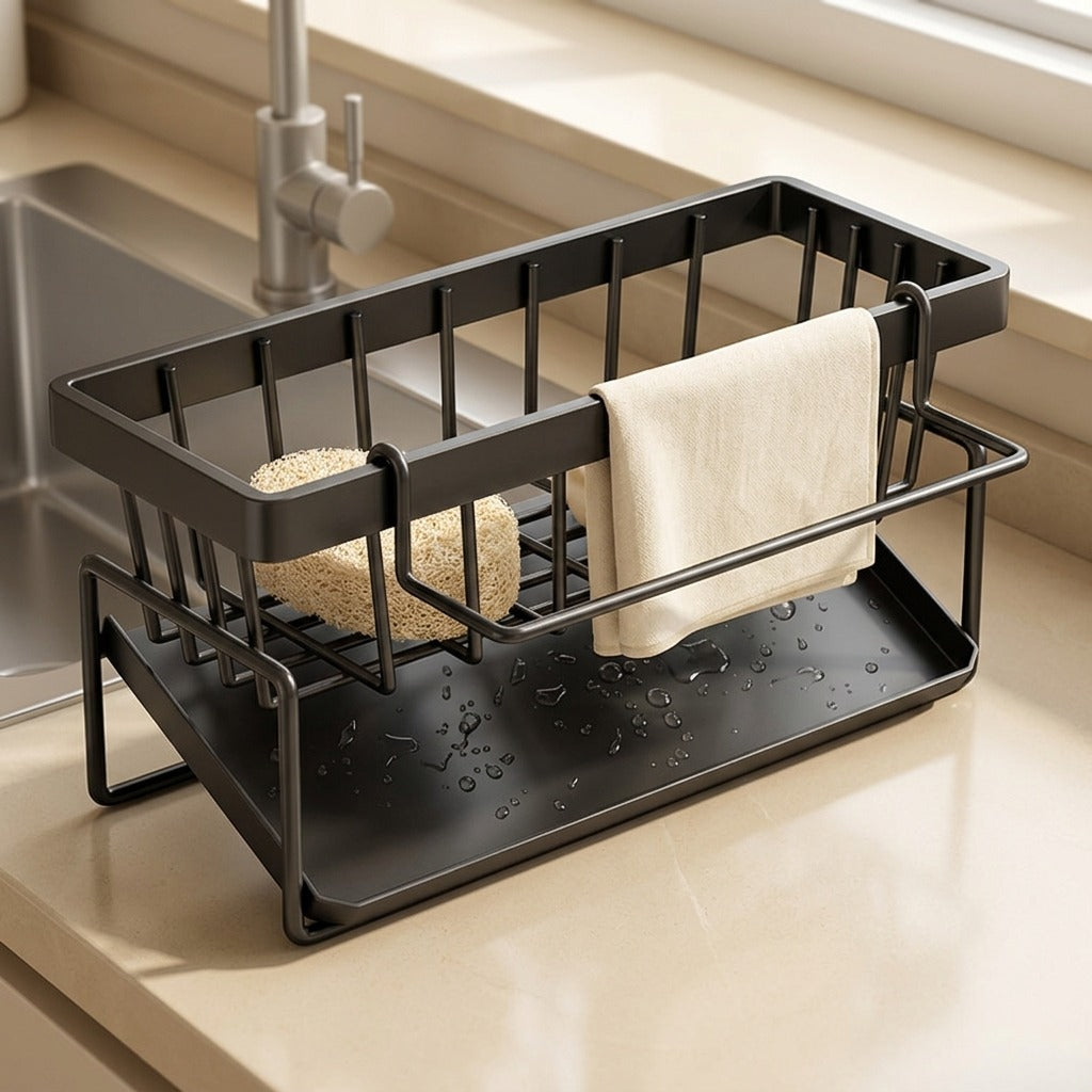 Spongebay™ Carbon Steel Kitchen Sponge Rack, styled close view