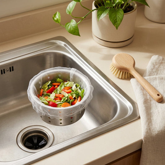 Tossweave™ Disposable Mesh Sink Filter Net in a calm home setting