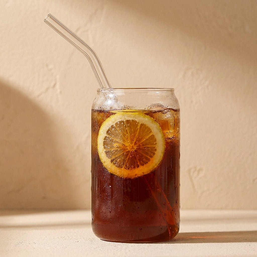 Sipgleam™ 16oz Glass Juice Cup With Straw, material and detail close-up