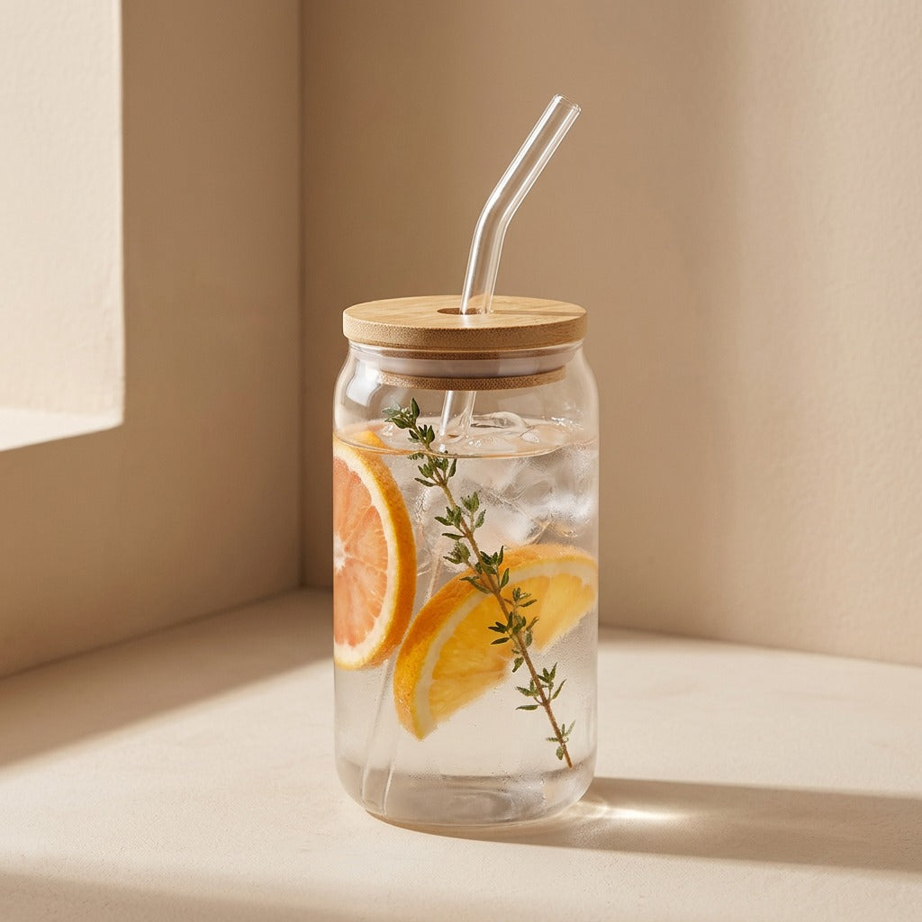 Sipgleam™ 16oz Glass Juice Cup With Straw