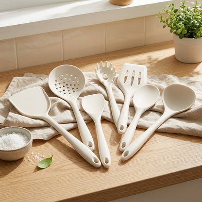 Stirset™ Seven-Piece Silicone Kitchen Utensil Set in a calm home setting