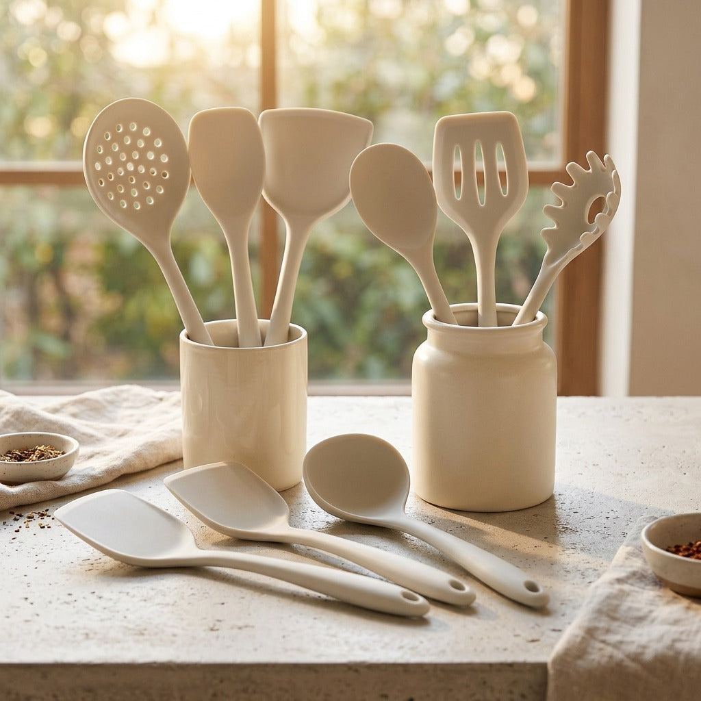 Stirset™ Seven-Piece Silicone Kitchen Utensil Set, styled close view