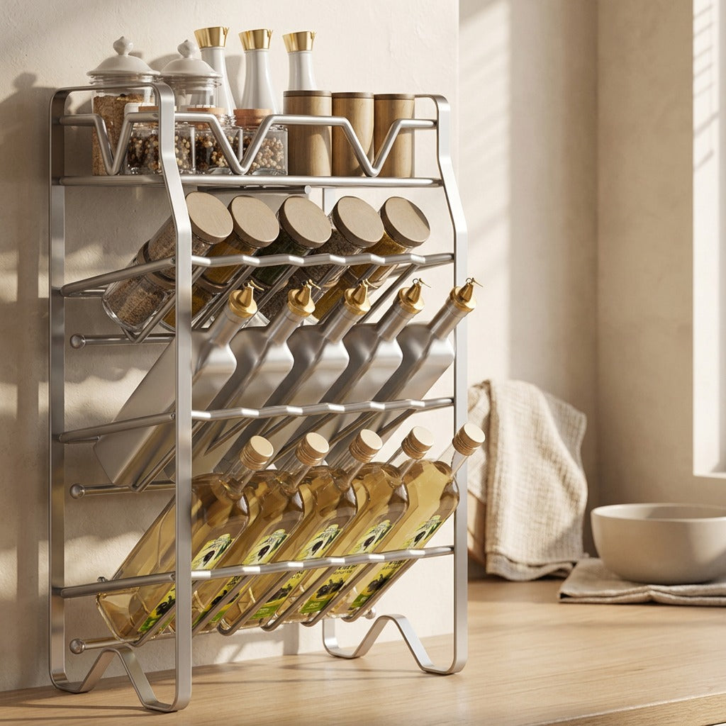 Jarledge™ Stainless Steel Countertop Spice Rack, styled close view