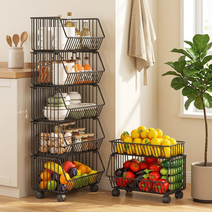 Vegtier™ Carbon Steel Vegetable Storage Rack in a calm home setting