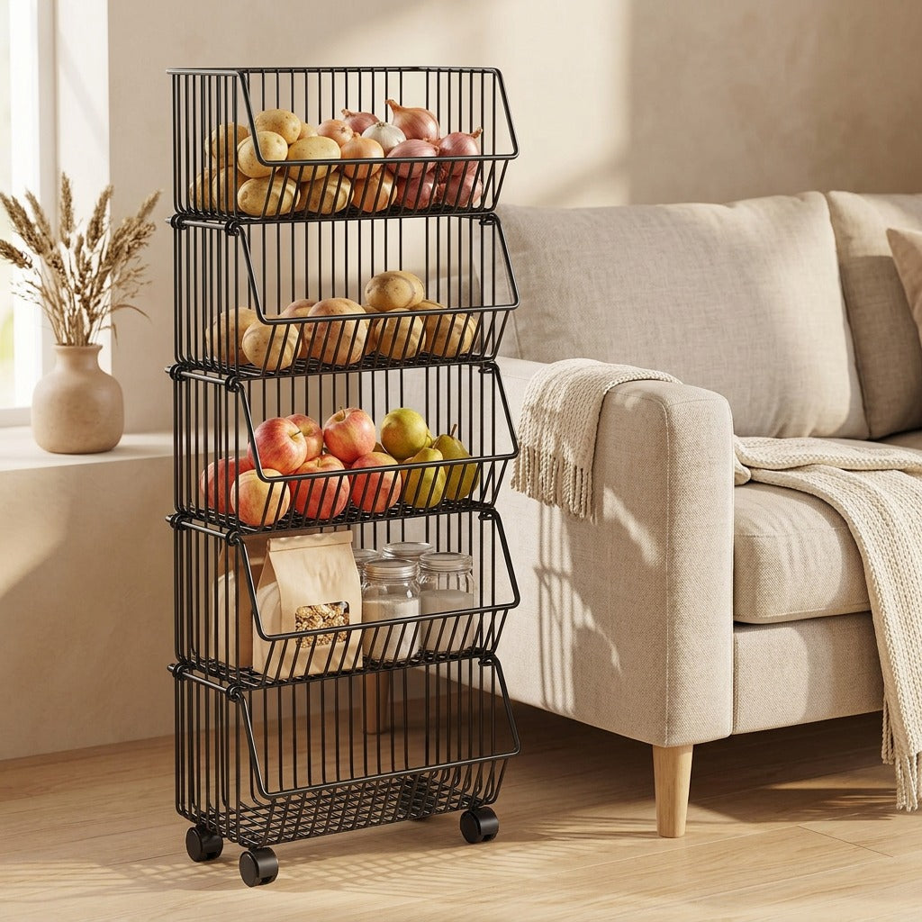 Vegtier™ Carbon Steel Vegetable Storage Rack, styled close view