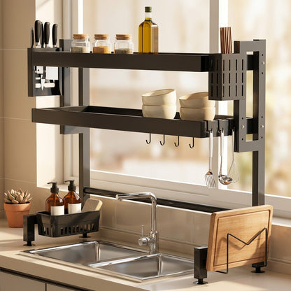 Rackforge™ Carbon Steel Kitchen Sink Storage Rack, styled close view