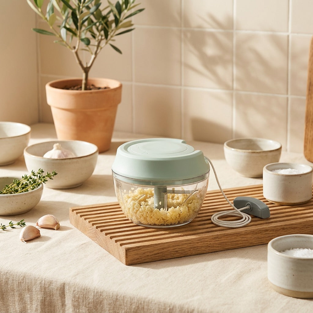 Clovesnap™ Manual PP Garlic Press in a calm home setting