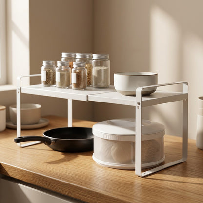 Slideledge™ Carbon Steel Retractable Kitchen Storage Rack, styled close view