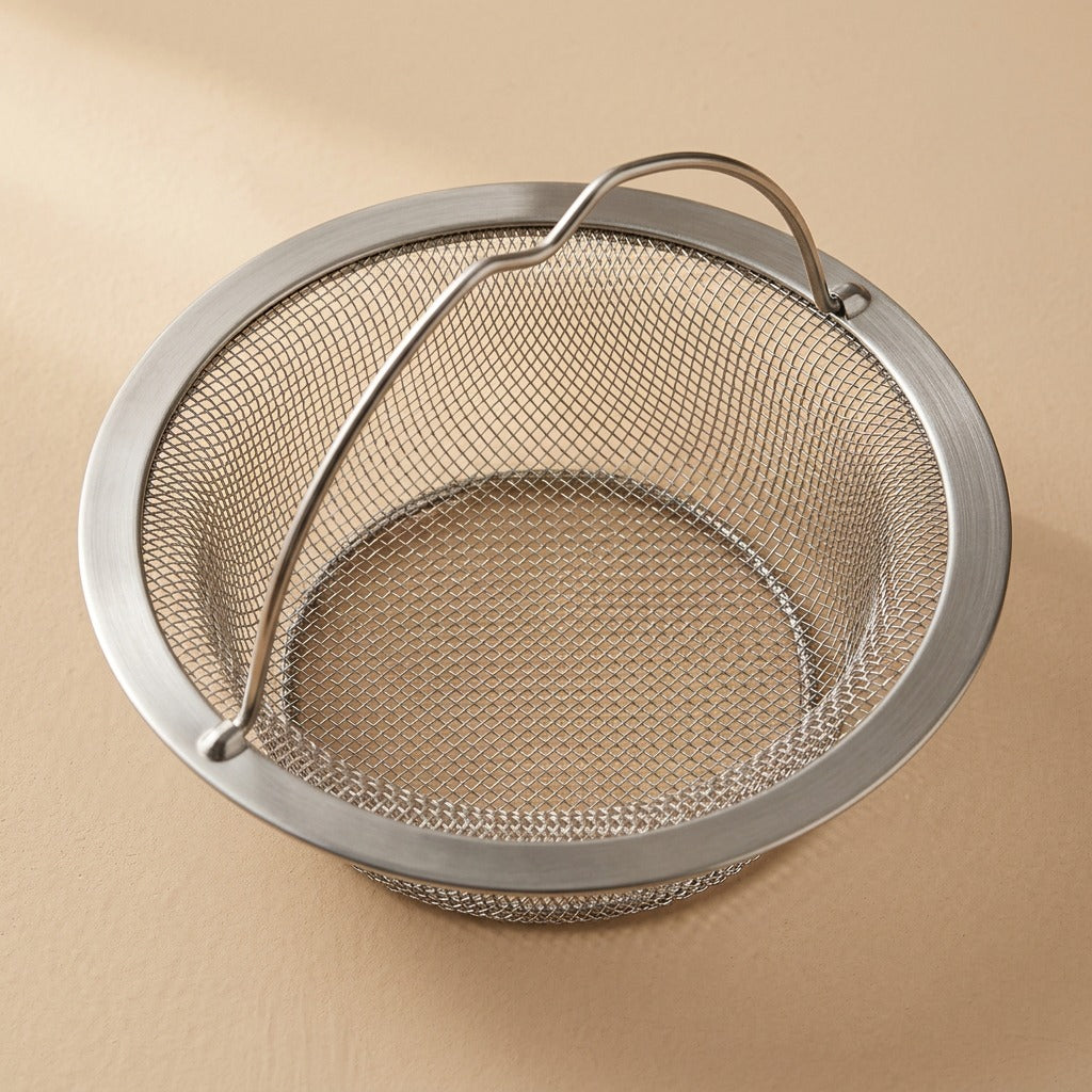 Rinsecatch™ Stainless Steel Sink Basket Strainer, material and detail close-up