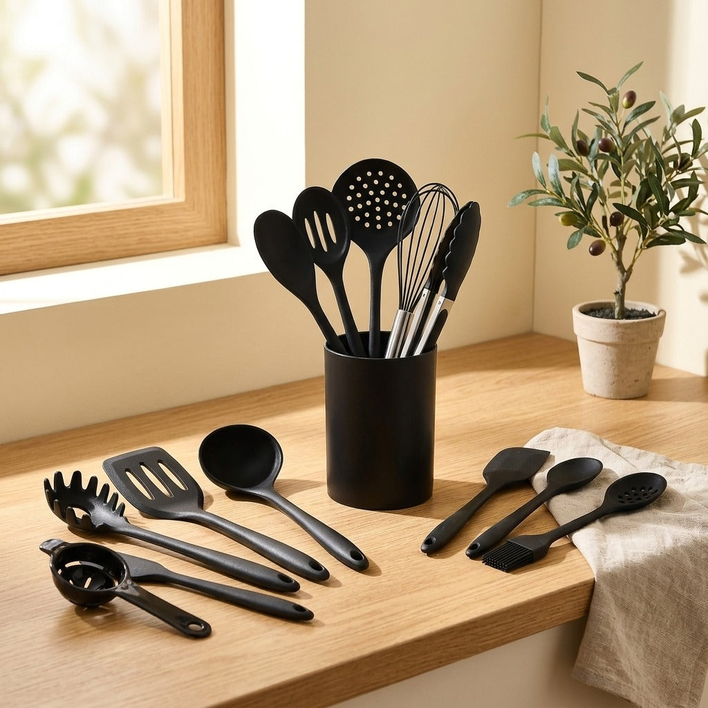 Stirwell™ Silicone Kitchen Utensil Set in a calm home setting