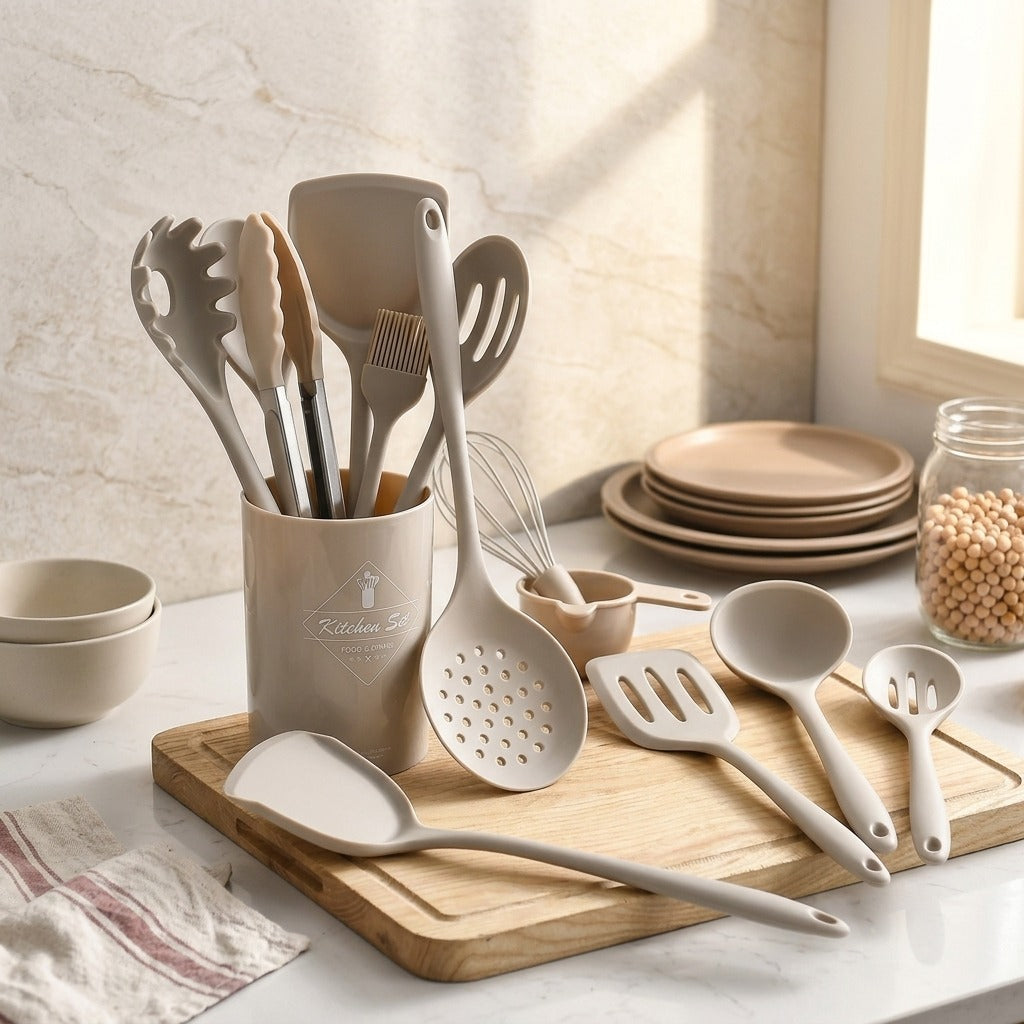 Stirwell™ Silicone Kitchen Utensil Set, styled close view