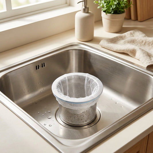 Drainlace™ Spandex Kitchen Sink Drain Filter Net in a calm home setting