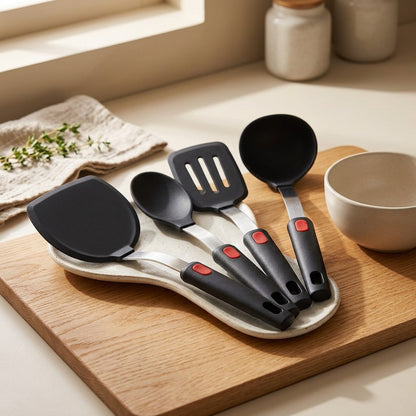 Steelstir™ Stainless Steel Handle Silicone Kitchen Utensil Set, styled close view