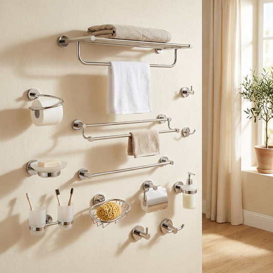 Towelspan™ Stainless Steel Bathroom Towel Rack in a calm home setting