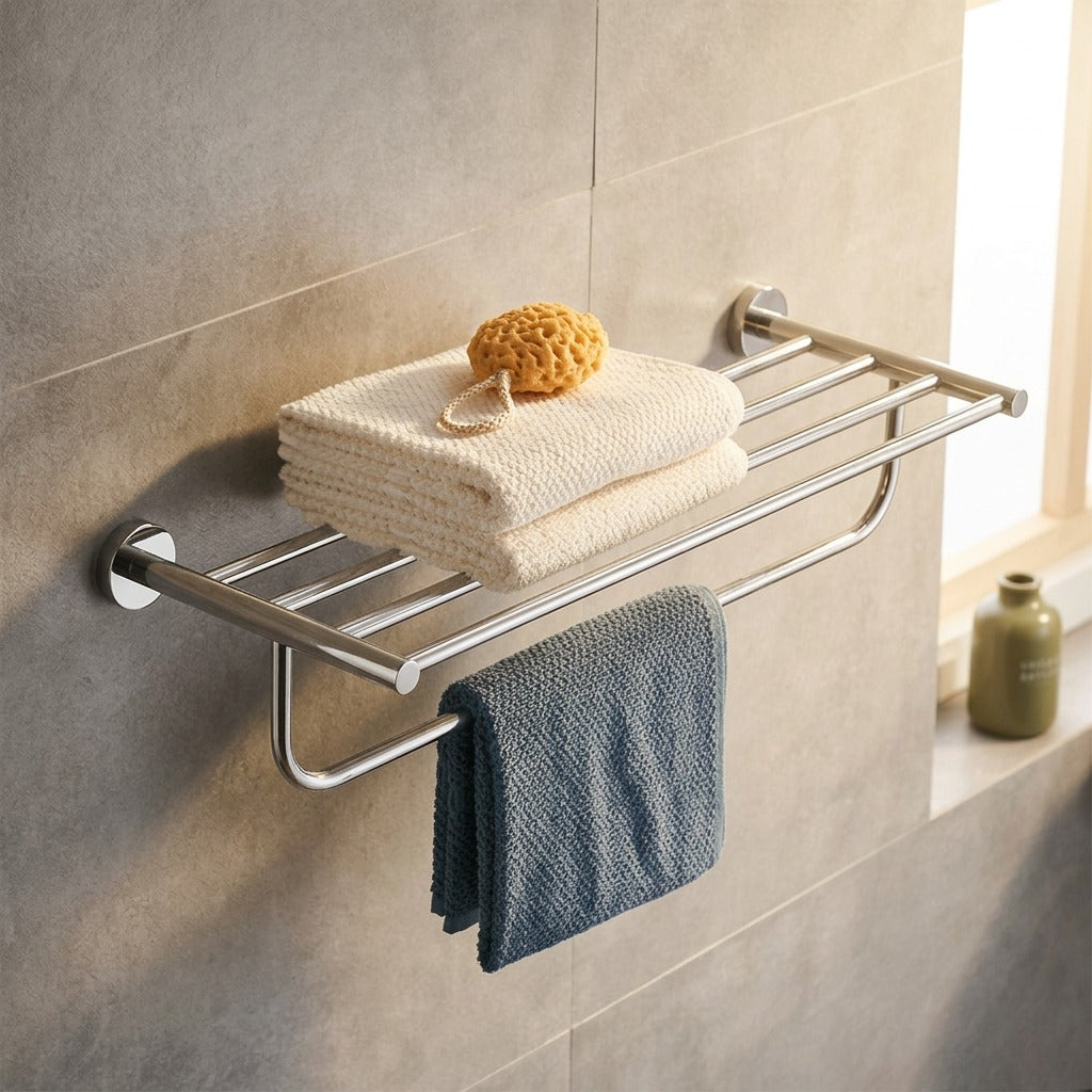 Towelspan™ Stainless Steel Bathroom Towel Rack, styled close view