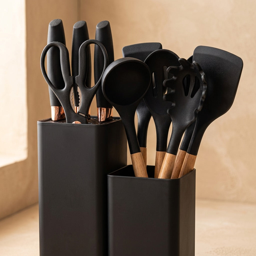 Simmerflex™ 19-Piece Silicone Kitchen Tools, material and detail close-up