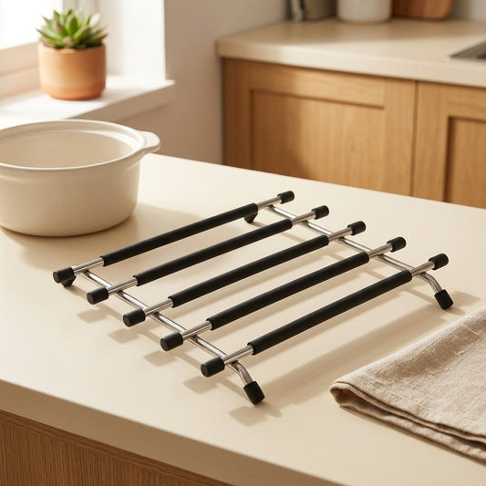 Coolrack™ Stainless Steel Anti-Scalding Rack in a calm home setting