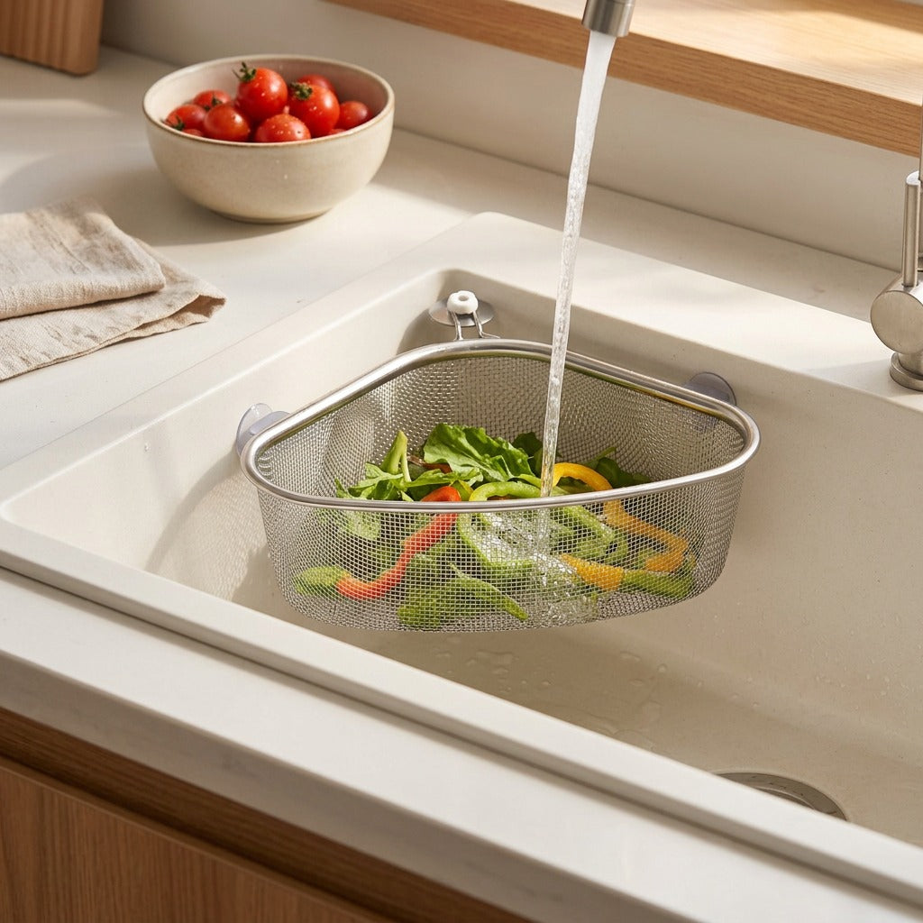 Sinkcup™ Stainless Steel Sink Drain Basket, styled close view