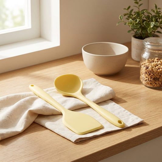 Ministir™ Silicone Mini Spatula And Soup Spoon Set in a calm home setting