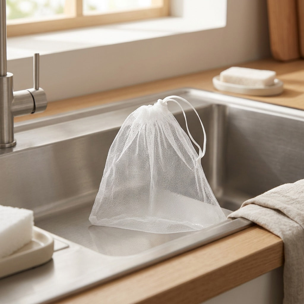 Flowweft™ Polyester Sink Filter Net, styled close view