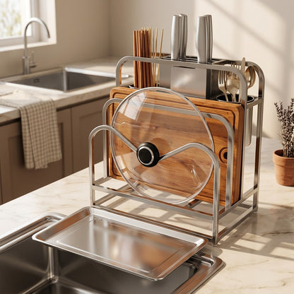 Knifeline™ Stainless Steel Countertop Knife Rack, styled close view