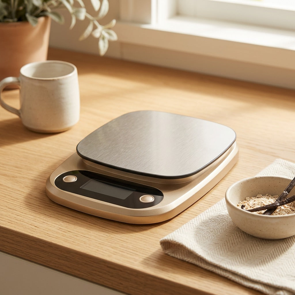 Steelgram™ Stainless Steel Gram Scale in a calm home setting