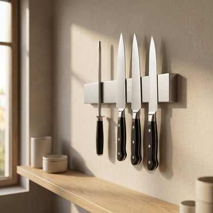 Bladehold™ 304 Stainless Steel Magnetic Knife Holder, styled close view
