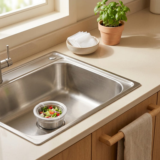 Netcatch™ Plastic Sink Drain Filter Net in a calm home setting