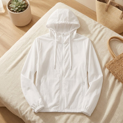 Hoodweave™ Hooded Polyester Sun Protection Clothing in a calm home setting