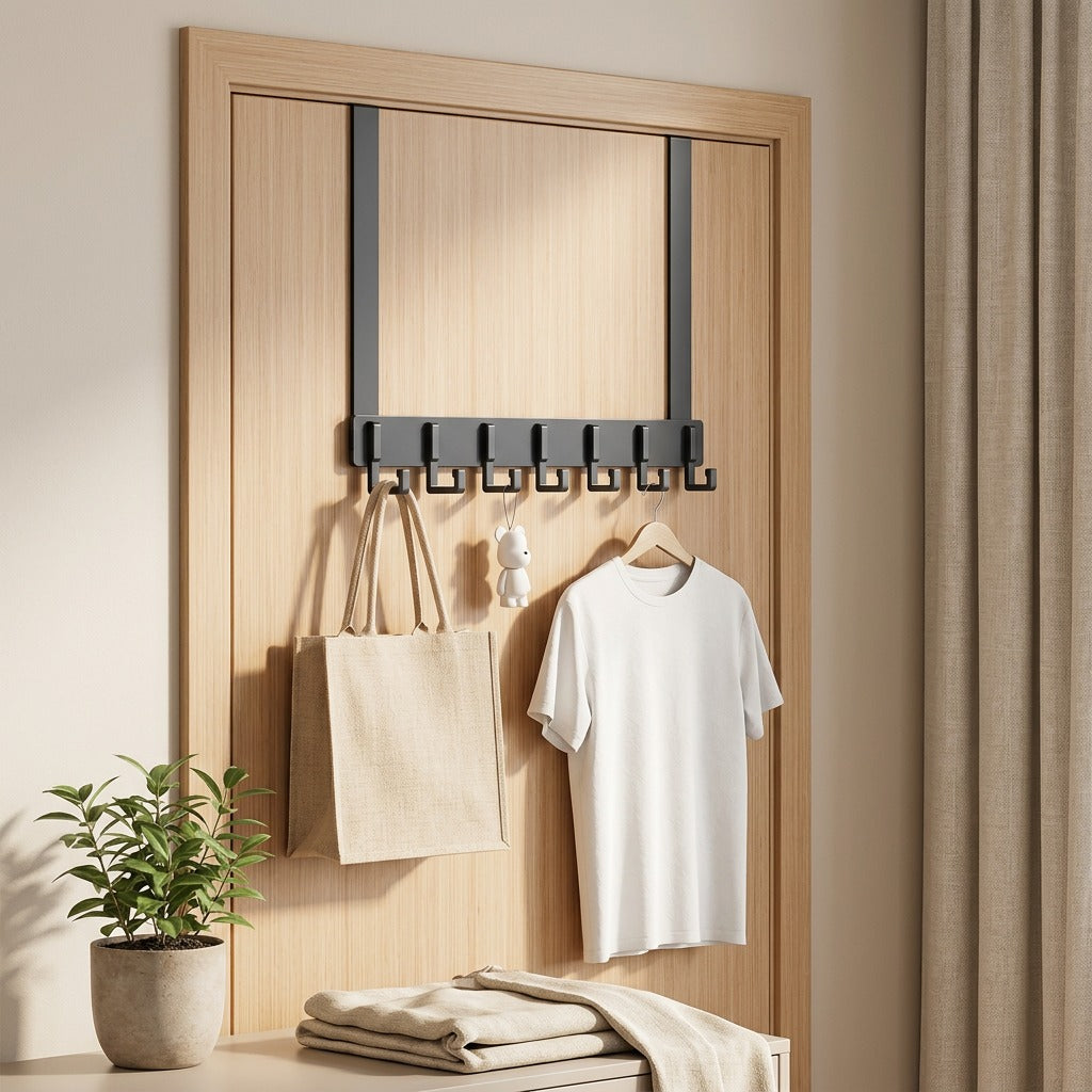 Doorhang™ Space Aluminum Over Door Hooks in a calm home setting