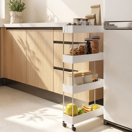 Steelstow™ Stainless Steel Kitchen Storage Rack in a calm home setting