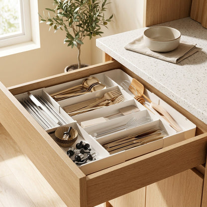 Drawerbox™ Plastic Kitchen Drawer Storage Box in a calm home setting