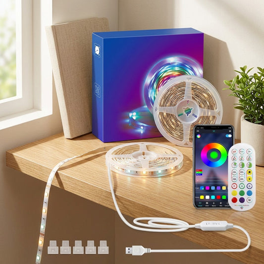 Glowtune™ Bluetooth Remote Control Light Strip in a calm home setting
